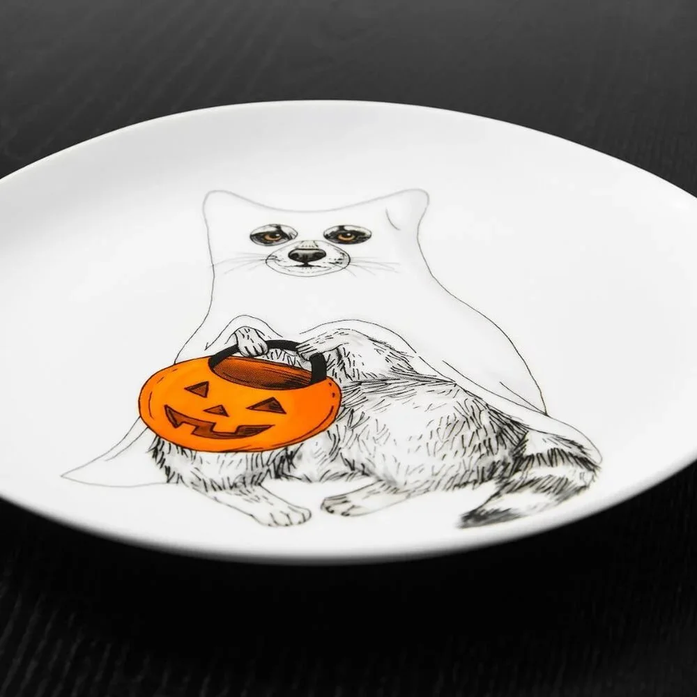 NEW West Elm Halloween Dapper Animals Salad Plate - Raccoon